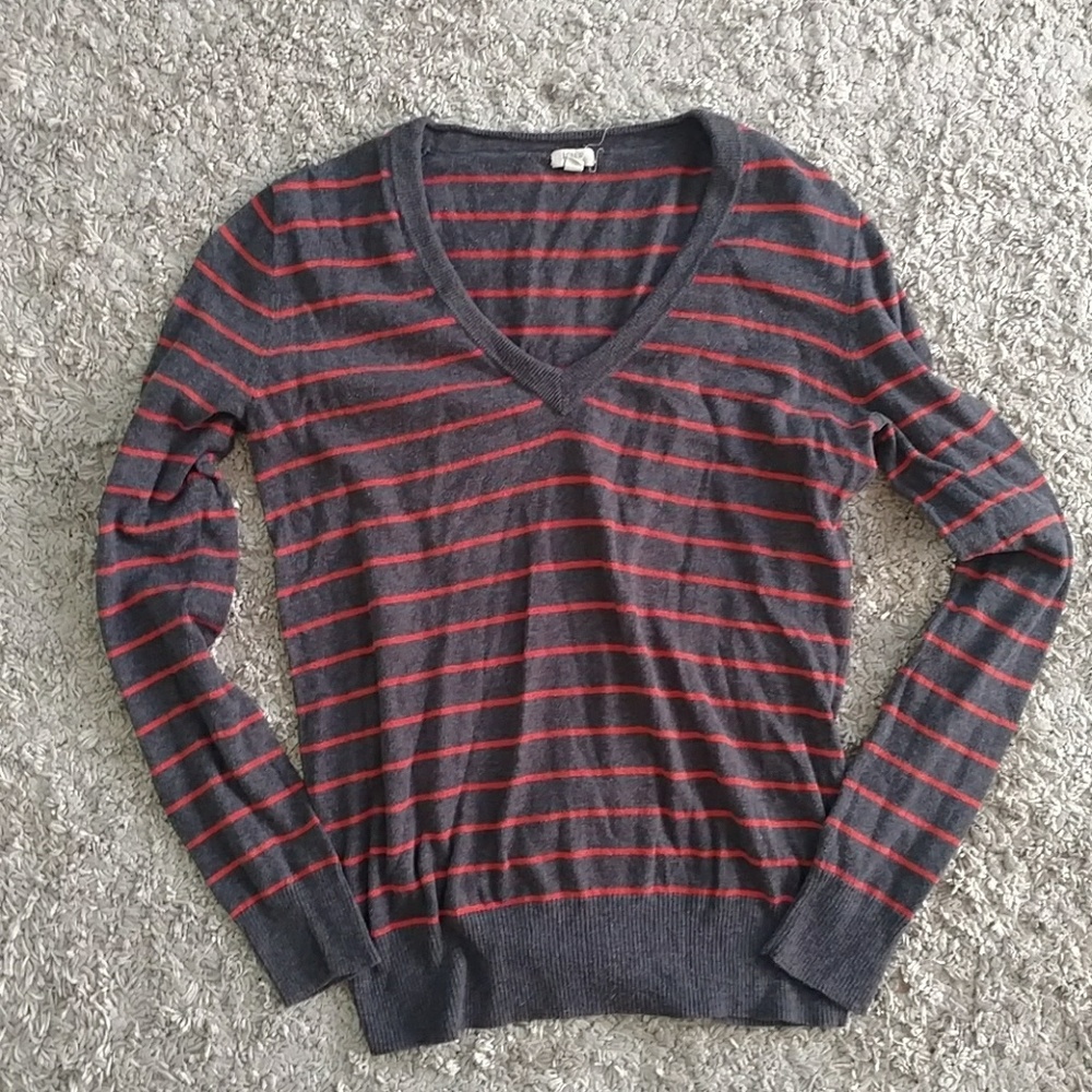 J. Crew Striped V-neck Sweater